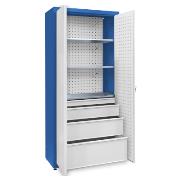 Universal cabinet: 3 galvanised shelves, 1 large set of drawers, perforated boards
