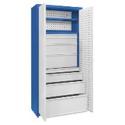Universal cabinet: 2 painted shelves, 2 large sets of drawers, perforated boards