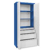 Universal cabinet: 3 painted shelves, 1 large set of drawers, perforated boards