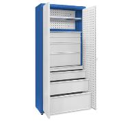 Universal cabinet: 2 galvanised shelves, 2 large sets of drawers, perforated boards
