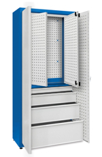 Universal cabinet -powder coated shelf, large set of drawers: , internal perforated door set