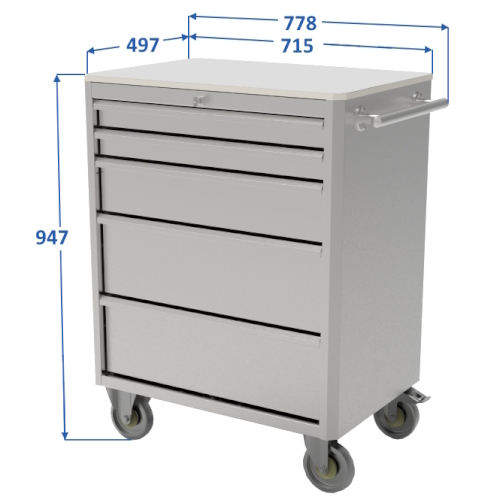 Stainless steel workshop trolley jotkel 55043 dimensions