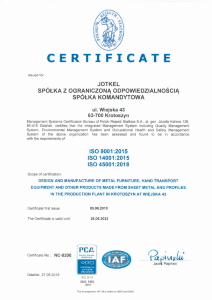 Quality Management System Certificate JOTKEL 2022