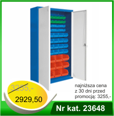 Szafa magazynowa z pojemnikami do drobnych elementów wyposażona w 60 pojemników – Nr kat. 23648 - RAL 5005