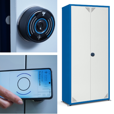 SSzafa metalowa z zamkiem elektronicznym otwieranym telefonem