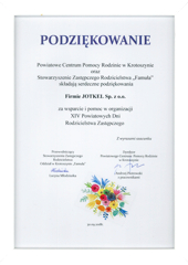 Podziekowanie Centrum Pomocy Rodzinie